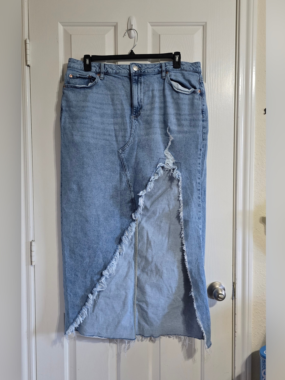 Forever 21+ Blue Denim Midi Skirt Fringe Slit Pockets Plus Size 2X